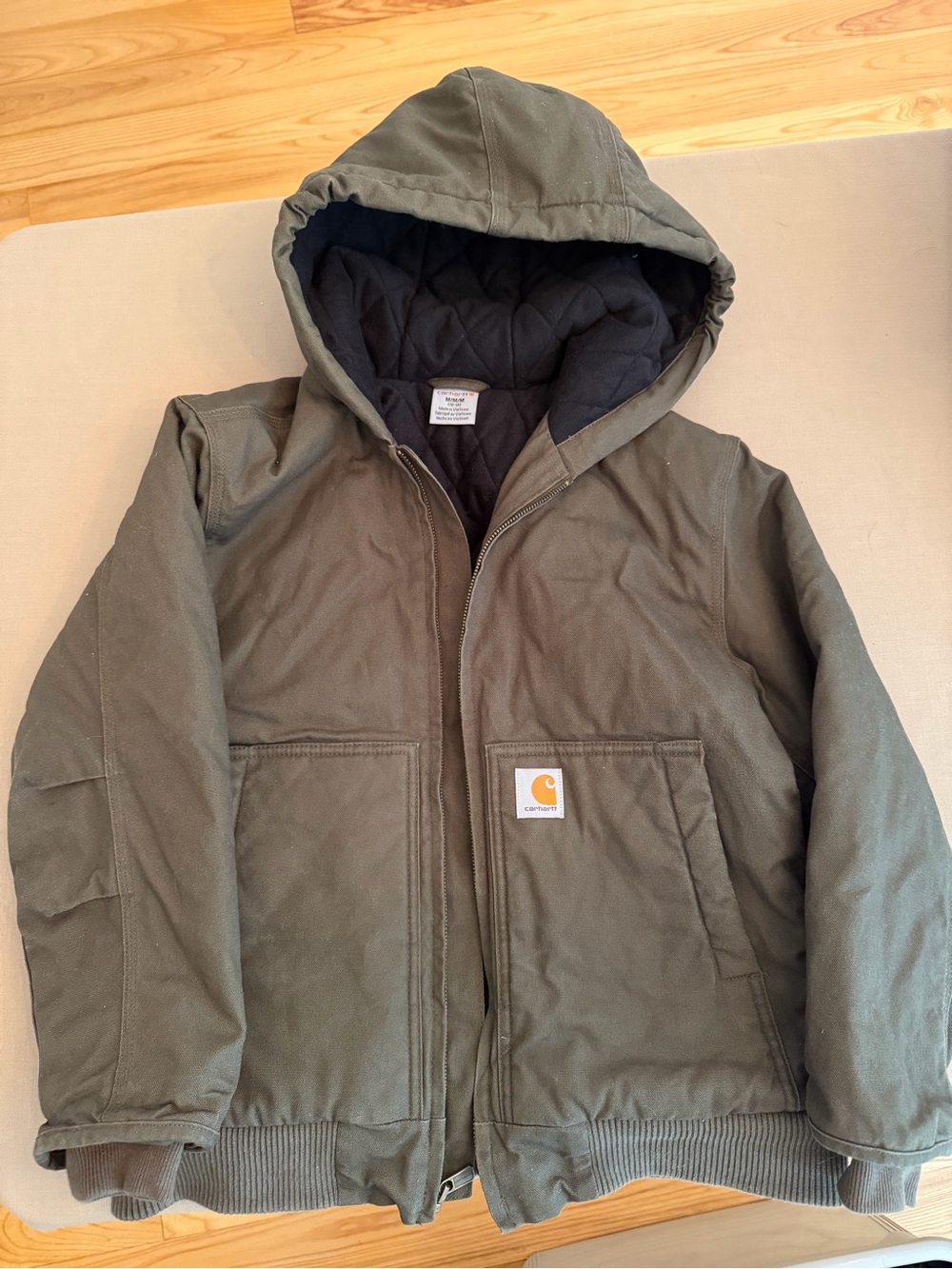 Carhartt Kids Hooded Puffer Jacket - Olive Green Size Medium 10/12.